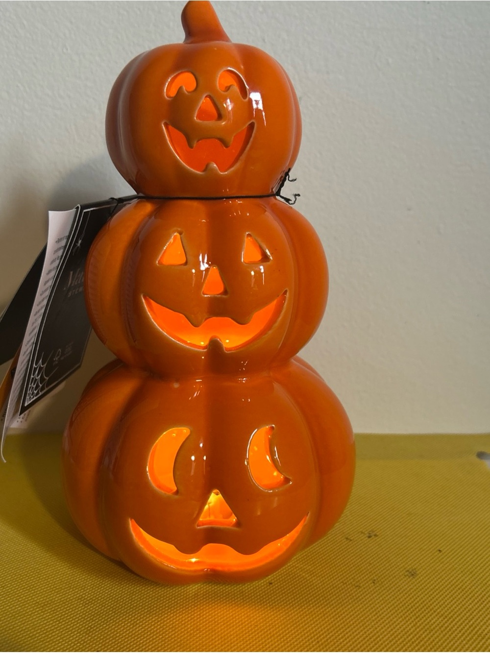 Martha Stewart Halloween Stacked Jack O Lanterns ORANGE Ceramic LED Light Up NWT